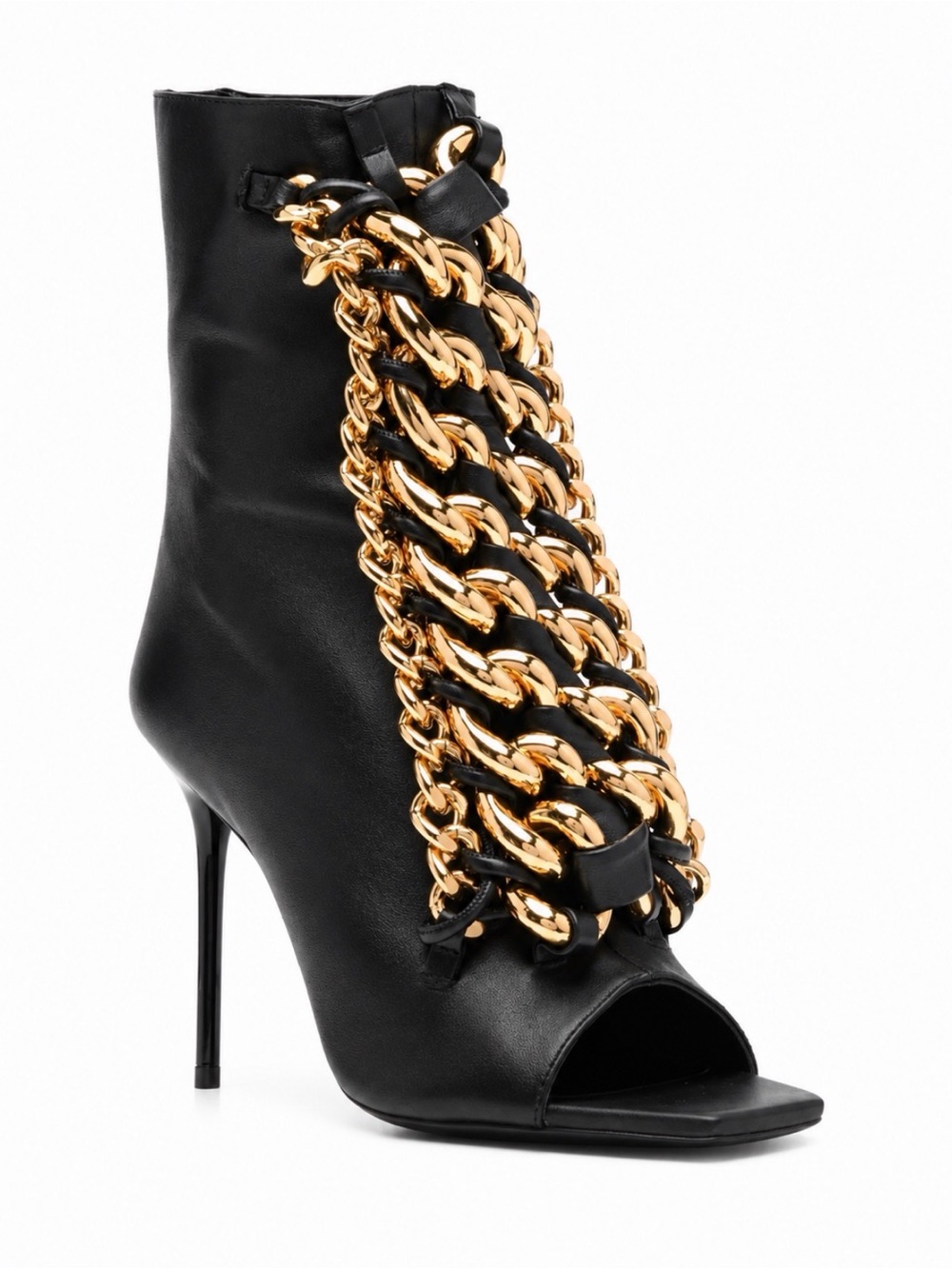 Balmain Chain-Embellished Open-Toe Booties